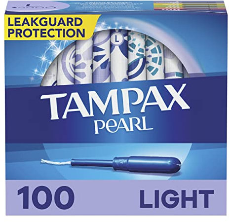 Tampax Pearl Tampons leichte Saugfähigkeit, 100 Stück, BPA-freier Kunststoff-Applikator und LeakGuard-Geflecht, geruchlos, 50 Stück, 2 Stück (insgesamt 100 Stück)