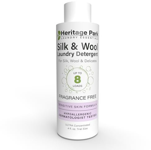 Heritage Park Silk & Wool Fragrance Free, Hypoallergenic, pH-Neutral Laundry Detergent - Dermatologist-tested, Sensitive Skin-Friendly, Enzymes-Free, Ultra Concentrated (4 Fl Oz)