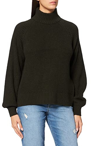 Noisy May Damen Stehkragen Strickpullover | Knitted Basic Stretch Sweater | Langarm Rundhals Shirt NMTIMMY, Farben:Dunkelgrün, Größe:XS