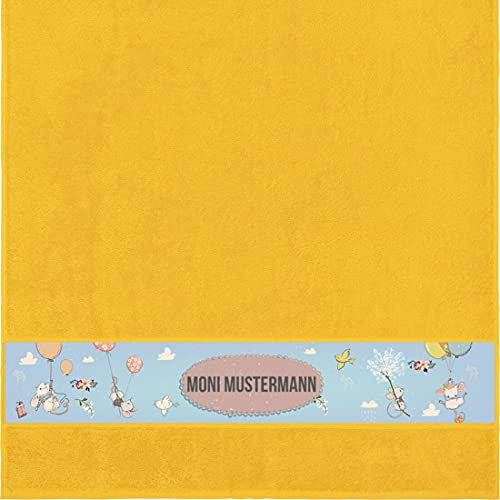 Duschtuch mit Namen - personalisiert - Motiv Mäuse 1 - viele Farben & Motive - Dusch-Handtuch - gelb - Größe 70x140 cm - persönliches Geschenk mit Wunsch-Motiv und Wunsch-Name