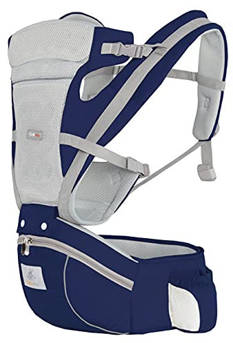 Babytrage Ergonomische mit Hüftsitz, Treer Multiposition Atmungsaktiv Abnehmbarer Kindertrage Schultertrage Bauchtrage Ventral für Neugeborene und Kleinkinder (Navy blau)