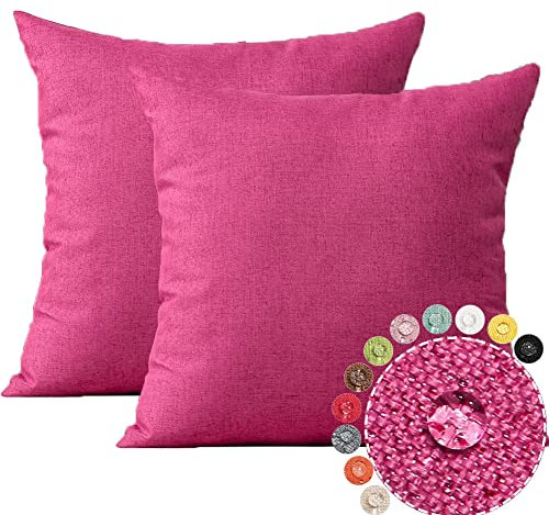 JOTOM Housse de Coussin 45 x 45 cm Couleur Unie Taie d'oreiller Imperméable pour Canapé Maison Salon Chambre Décoration 2 pièces (Rose Rouge)
