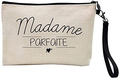 Federmäppchen für Stifte und Make-up, Leinen, bedruckt mit Zitat Madame perfekt, Ref. 348