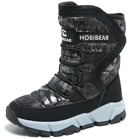 GUBARUN Schneestiefel Jungen Mädchen Winterstiefel Kinder Winter Outdoor Wasserdicht Warme Stiefel(N-Schwarz, EU 32