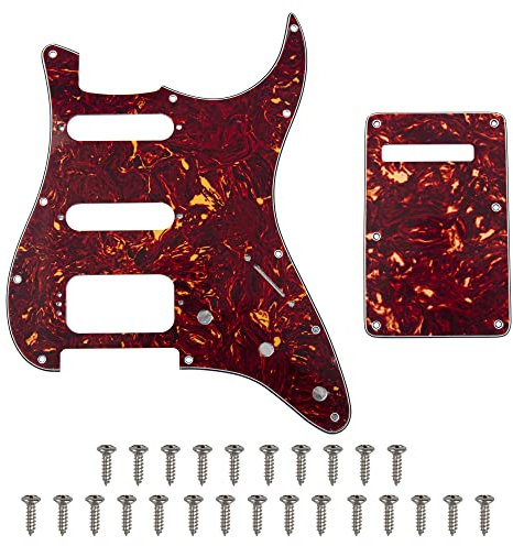 Yootones Schlagbrett-Set für Stratocaster, HSS, 11 Löcher, runde Ecken, mit Schlagbrettschrauben, kompatibel mit USA/mexikanischen Stratocaster-Montage, offener Tonabnehmer (4-lagig, rotes Schildpatt)