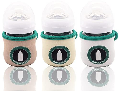 Kanudle Sleeve Covers for 4 oz Philips Avent Glass Baby Bottle | Adjustable Sleeves | Heat and Cold Retention | Neoprene - Juice Cleanse | Non Slip Grip | Set of 3… (Babyccino)