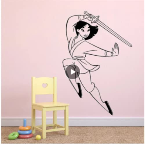 Prinzessin Mulan Wandaufkleber Cartoon Kung Fu Mädchen Wandtattoo Fechten Vinyl Aufkleber für Mädchenzimmer Schlafzimmer Wohnkultur Tapete43X29CM