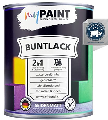 myPaint Barniz de color mate sedoso 2 en 1 (750 ml azul claro/azul RAL 5012), resistente a la intemperie, barniz para madera para muebles de cocina, secado rápido, para interior y exterior