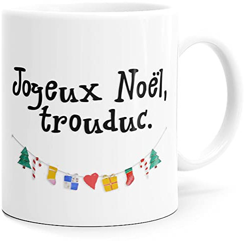 Mug Joyeux Noël Trouduc Humour Tasse Message drôle Idée Cadeau Original pour Ami Homme Femme Couple Amoureux Collègue Mari Copain Frère Sœur Copine pour Noël fête plaisir Souriez dès le Réveil.