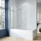 Badewannenaufsatz 3 Teilig faltbar 150 x 140 cm Faltwand Glas für Badewanne Duschtrennwand klappbar mit Festteil und Eckregale Eckablage ESG Echtglas klar 5 mm mit NANO-Beschichtung | AQUABATOS