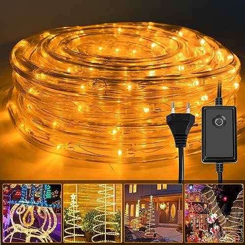 Sonnewelt 20M 480 LEDs Lichterschlauch mit Timer, LED Schlauch Lichterkette 8 Modi und Helligkeit, Lichtschlauch Wasserdicht, LED Schlauch Außen Ideal für Aussen Deko Party, Gelb