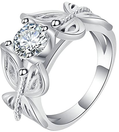 Gualiy Trauringe Damen, Partnerringe Versilbert Schmetterling mit Weiß Zirkonia Ring Größe 60 (19.1)
