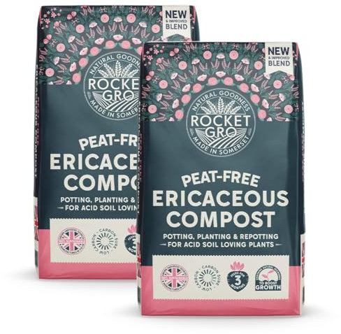 RocketGro - Ericaceous Compost Peat-Free - 2 x 40L - Save 25% - Natural & Bio-active N:P:K Rich - Suitable for acid soil loving plants - Feeds for 3 Months