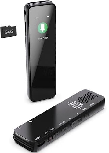 BliMySwe 64GB Diktiergerät Mini mit Wiedergabe, Aufnahmegerät mit Mikrofon, Digitaler Sprachrekorder mit Rauschunterdrückung, HD-Aufnahme, Sprachgesteuertes Aufnahmegerät Diktiergeräte Sound