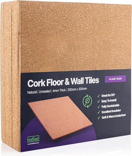 Treefloor Natural Plain Cork Tiles - 300mm x 300mm x 4mm (Pack of 75)