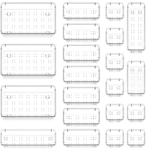 Lifewit Drawer Organizer Set Clear Plastic Desk Drawer Dividers Trays Dresser Storage Bins Separation Box (4 sizes(21 pcs))