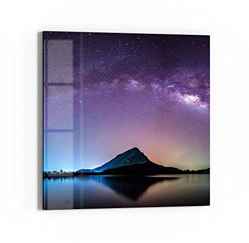 DEQORI Glasbild Echtglas | Motiv Bergkulisse unter Sternen | quadratisch einteilig 30x30 cm | schöne Dekoration | Wandbild für Wohnzimmer, Schlafzimmer, Flur & Küche | moderne Wanddeko