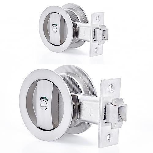 Dontay Pocket Door Lock, Color Coded Indicators, Privacy (Bed/Bath) Handles Latch, 2-3/8 Backset, Hardware for 1 3/8” to 2 3/16” Thickness Door (Excluding Edge Pull, Brushed Nickel, Round - 1 Pack)