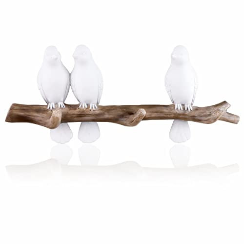 QUMENEY Crochet créatif en résine pour oiseau - Crochet mural pour 3 oiseaux - Vintage - Pour clés, serviettes, manteaux, chapeaux (blanc 3 crochets oiseaux)
