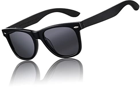 DUCO Polarisierte Sonnenbrille Herren Damen Sonnenbrille polarisiert mit UV-Schutz Walnuss Sonnenbrillen mit Holzrahmen Umweltfreundliche Designerbrille DC2141 (Schwarz Grau)