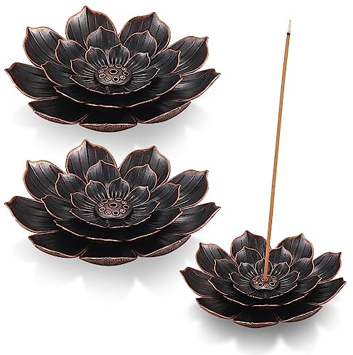 wugongshan 3 Pièces Porte Encens de Lotus, Support Encens Baton, Support Encensoir 6 Trous, Porte d'encens Bâton avec Récupérateur de Cendres, Brûleur d'Encens en Bâton pour Maison Bureau