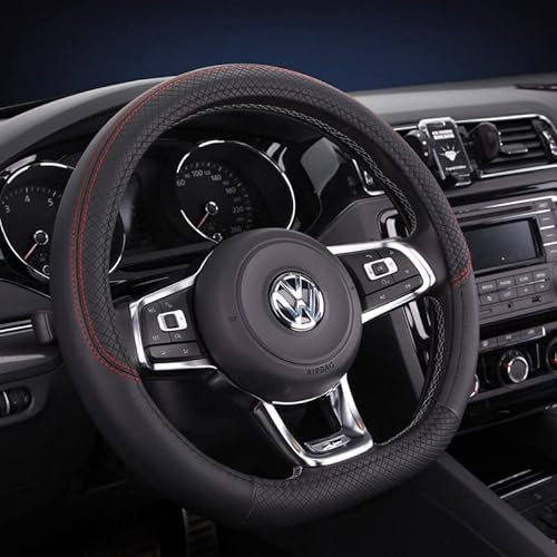 D-förmiger Lenkradbezug, Leder und Kohlefaser, rutschfest, flache Unterseite, passend für 36,8 - 39,2 cm D-Lenkrad mit flacher Unterseite