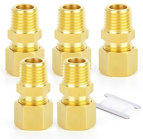 ERGAOBOY 5 pièces 10mm OD x 3/8BSP fileté laiton raccord de tube de compression, Heay Duty laiton raccord de compression