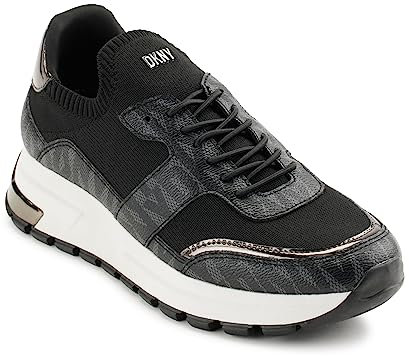 DKNY Damen Maida-Lace up Sneaker, Black/Dark Gunmetal, 36 EU