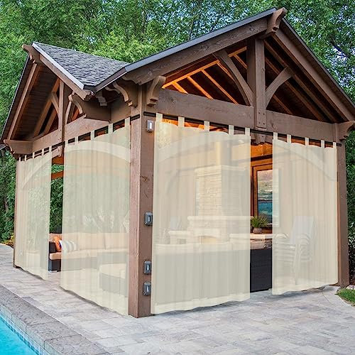 Rosnek Outdoor Vorhang Wetterfest Transparent mit Klettverschluss,B132xH243cm Wasserdicht Outdoorvorhänge Außenvorhang für Balkon Terrasse Garten Pergola Pavillon Sichtschutz Sonnenschutz,2er Set