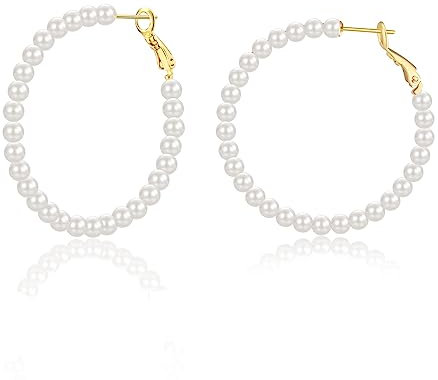 Perlenohrringe Creolen gold Ohrringe Perlen für Damen Frauen Mädchen Ohrringe Hochzeit Brautjungfe 40mm