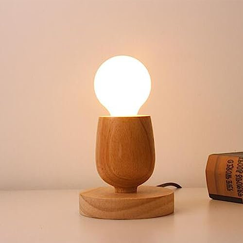 Mengjay Holz -Würfel Tischleuchte, Holz Tischlampe mit E27 Fassung, bis max.60W, Dekoleuchte für Edison retro industrial Glühbirnen,ohne Leuchtmittel für Wohnzimmer, Schlafzimmer und Büro (D)