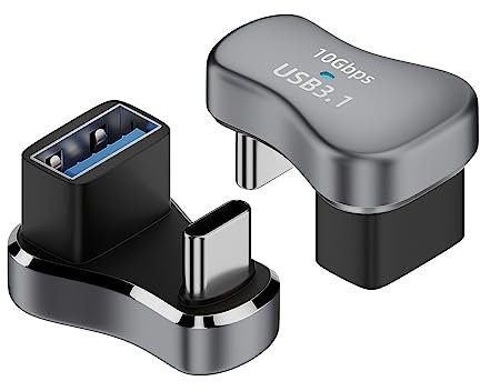 Szaerfa 2 PCS 180 Degree Right Angle USB-C Male to USB-C Female Adapter,20Gbps Data Transfer USB Type-C Adapter Extender for ROG Ally for Steam Deck - 2 Pack (male to A female)