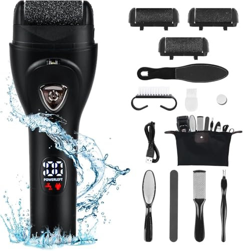 Rapeuse Electrique Pied, Rechargeable Rapeuse Pieds Electrique Pédicure avec 3 Rouleaux de Remplacement Lime, ensemble d'outils de pédicure professionnels avec sac de rangement, pour Peau Morte Rappe