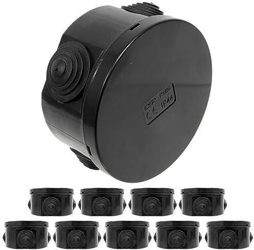 10 x Weatherproof Junction Box Outdoor Black - 80x40mm Round - Removeable Grommets - Snap On Lid - IP44