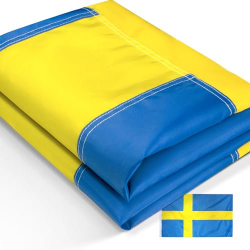 Anley EverStrong Series Gestickte Schweden-Flagge, 90 x 150 cm, Stickerei und robuster Canvas-Kopf, 4 Reihen Steppnaht, schwedische Nationalflagge aus Nylon mit Messingösen, 90 x 150 cm