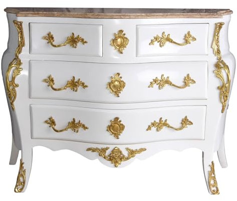 Barock Kommode Bauchkommode Weiss Wäschekommode Antik Anrichte 118 cm cat10019 Palazzo Exklusiv