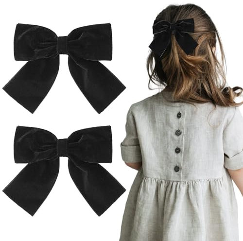 Kryzalite 2 Stück Samt-Haarschleifen, schwarze Haarband-Clips, 15 cm, große -Krokodilklemmen, Haar-Accessoires für Frauen, Mädchen, Kleinkinder, Kinder, Babys