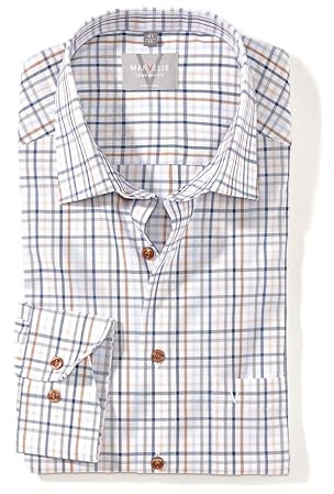 Marvelis New Kent Chemise d'affaires à manches longues pour homme Coupe confortable Non-Iron à carreaux, Beige 21, 39