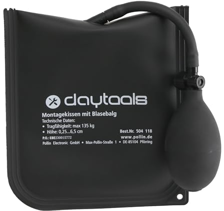 DAYTOOLS Montagekissen mit integriertem Blasebalg | 135 kg Tragfähigkeit | präzise Höhenverstellbarkeit von 0,25 bis 6,5 cm | vielseitig einsetzbar für Türen, Fenster, Auto und mehr