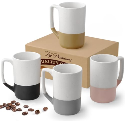 Large Ceramic Coffee Mug Set of 4, 16 oz Tea Cups with Handle, Porcelain Mug for Latte, Hot Tea, Cappuccino, Milk, Cocoa, Microwave & Dishwasher Safe Cups for Men Women Mug Lovers, Housewarming Gift
