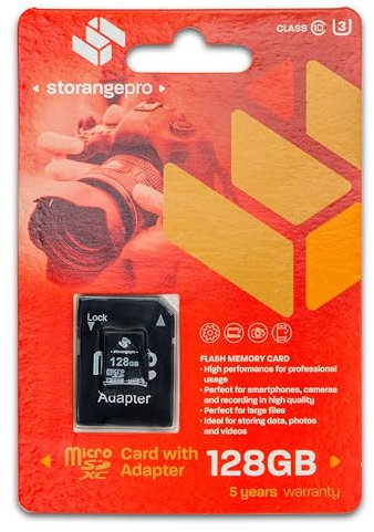 STORANGE Carte Micro SD Pro 128 Go Classe 10, SDXC, UHS-3, avec Adaptateur