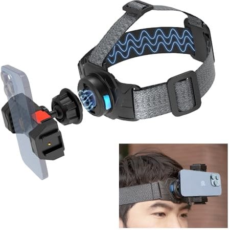 SOH Mingying Magnetic Head Mount Mobile Phone Holder,First-Person View Video Hand Free Outdoor Live Shooting Bracket with Phone Clip(4-7) for iPhone,Samsung,Huawei,All Smartphones Head Mount Strap