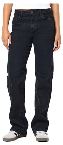 Noisy may Damen Denim Jeans Hose Wide Leg Mid Waist Stretch Pants NMYOLANDA, Farben:Schwarz-2, Größe:31W / 32L, Beinlänge:L32