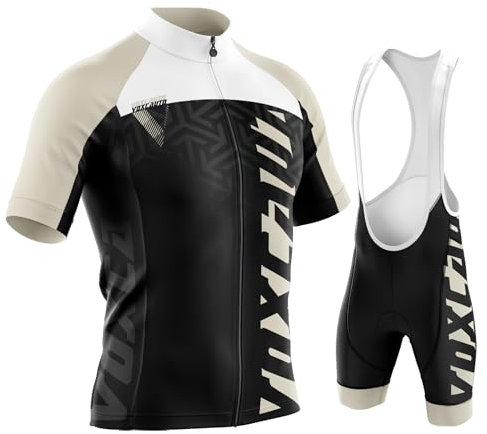 Rennrad Trikot Herren Set,Atmungsaktiv Und Schnelltrocknend Herren-Radtrikot Radhosen Für Männer Mit 9D-Gel-Pad (Beige,L)