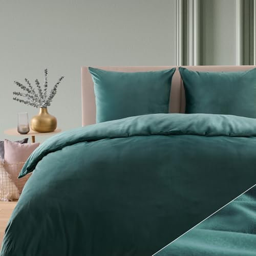 Blumtal Ropa de Cama 155x220 cm Cashmere-Touch Felpa - Ropa de Cama Oeko-Tex Suave + 2 Fundas 80x80 - Ropa de Cama Invierno Microfibra Cashmere Touch Azul Petrol