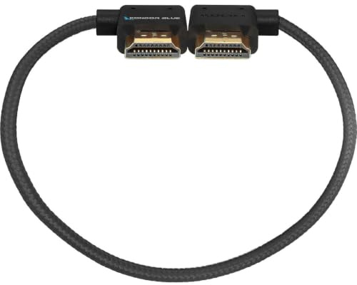 KONDOR BLUE Cable recto HDMI completo de 12 pulgadas en ángulo recto a ángulo izquierdo | Capacidad 4K 3D, 60Hz, HDMI 2.0, 18 Gbps, HDR MetaData y ultraduradero: nailon trenzado con conectores