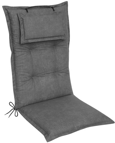 DILUMA Hochlehner Auflage Luxor 120x50 cm mit Kopfpolster Grau - Luxus Stuhlauflage mit 8 cm Polsterung