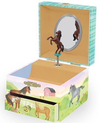 Giggle & Honey Musikalisches Pferd-Schmuckkästchen für Mädchen – Kinder tanzende Pferd-Spieluhr mit Spiegel, Pferd-Geschenke für kleine Mädchen, Kindergeburtstagsgeschenk,3–10 Jahre