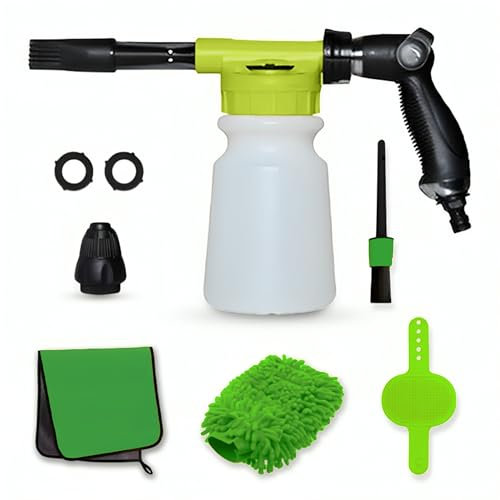 Snow Foam Gun, 900ml Car Foam Sprayer, Snow Foam Sprayer, Hydro Spray Bottle Snow Foam, Snow Foam Bottle for Car Washing, Car Snow Foam Sprayer, Foam Gun Car Washer with Cleaning Kit (Green & White)