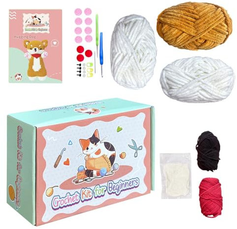 Gupcaqosjw Häkelpaket Hund,Häkelpaket Hund,Tier-Strickset - Häkel-Bastelset, Häkelset für Anfänger, Kleintier-Strickset, Häkeltier-Set für Erwachsene